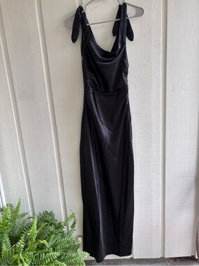 Black Satin Frida Maxi Dress with Tie Straps